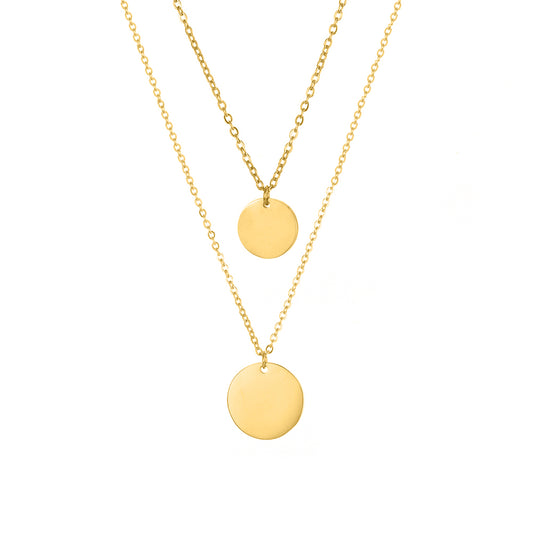 Gold Plated Solid Sterling Silver Layered Disc Necklace - RedRubyRougeBoutique