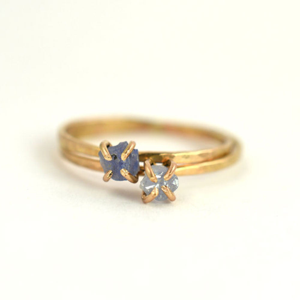 Aquarian Thoughts Raw Sapphire Solitaire Stacking Ring - RedRubyRougeBoutique