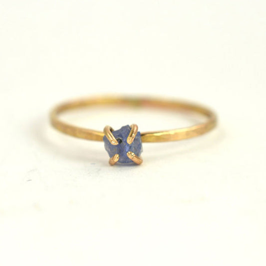 Aquarian Thoughts Raw Sapphire Solitaire Stacking Ring - RedRubyRougeBoutique
