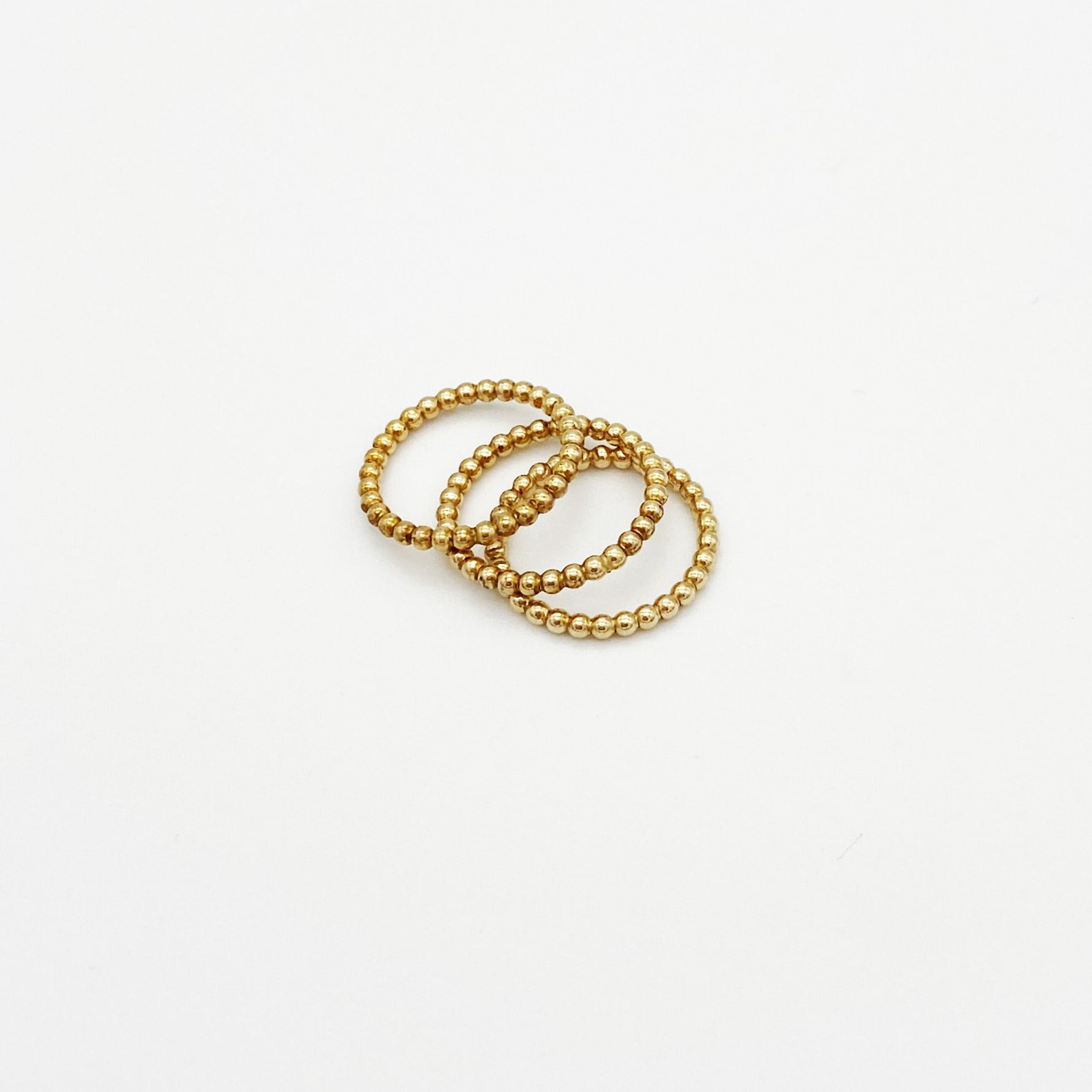 Set of 3 - 14K Gold Beaded Stacking Rings - RedRubyRougeBoutique